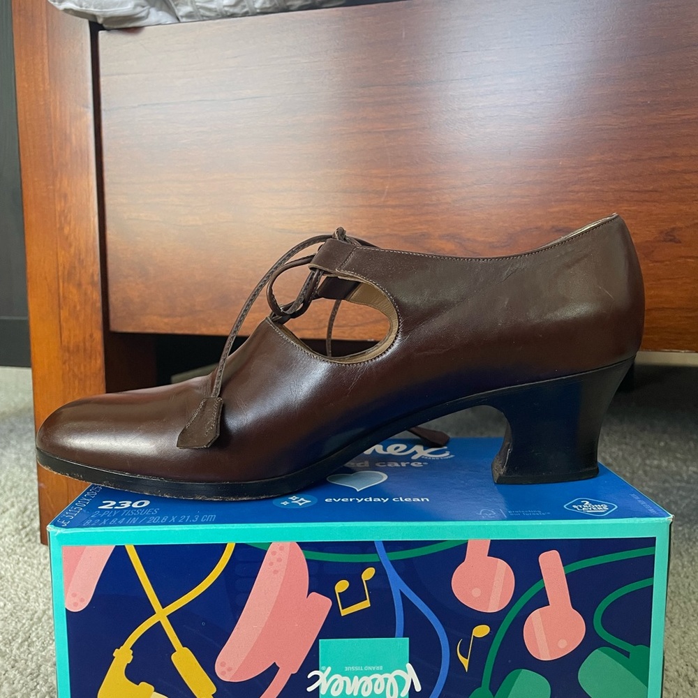 🇮🇹 Vintage Italy Joan Helpern low heel brown leather lace up shoes 8M EUC - Picture 7 of 16